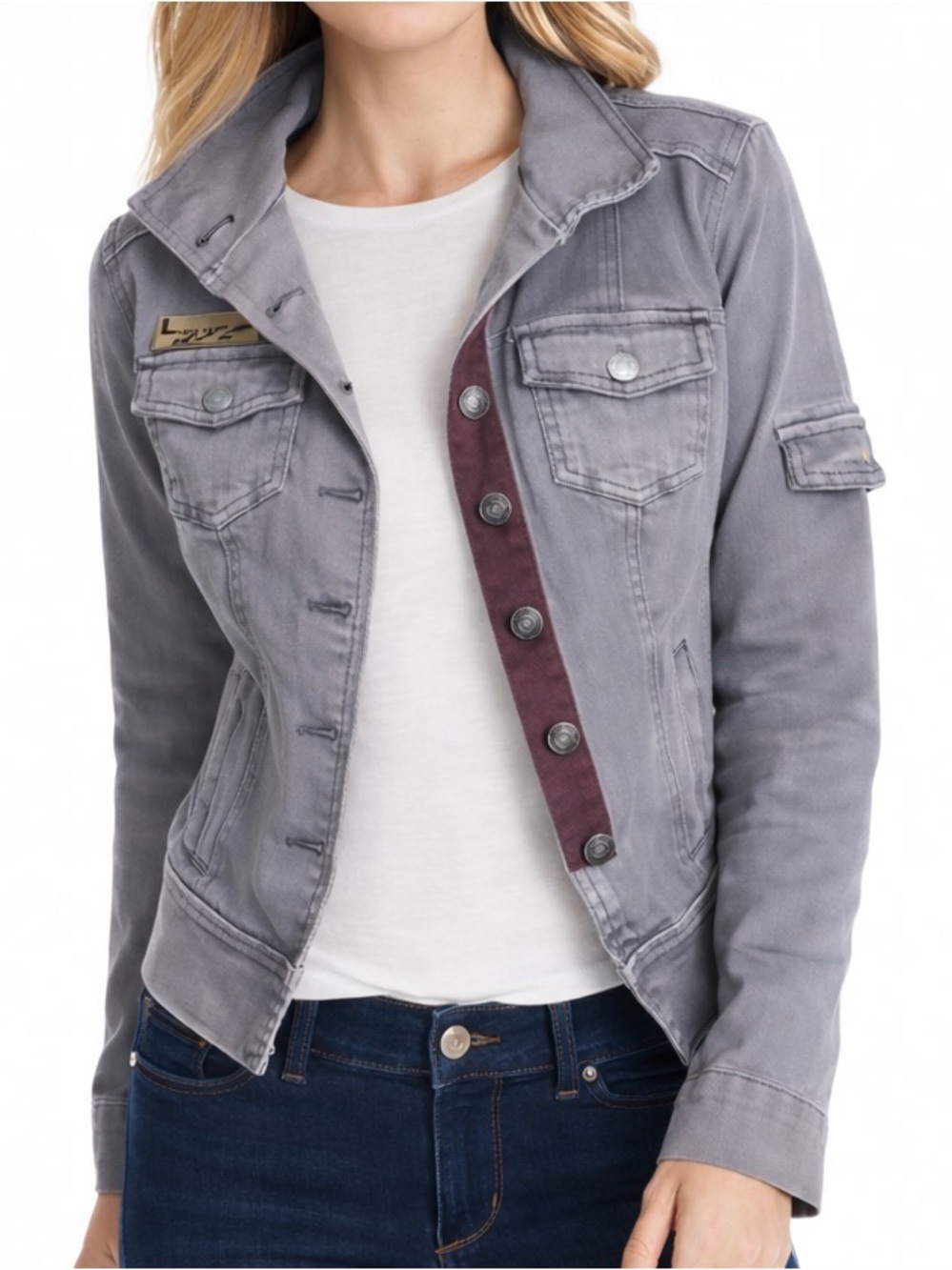 White House Black Market Gray Denim Jean Jacket Size 2 Like New